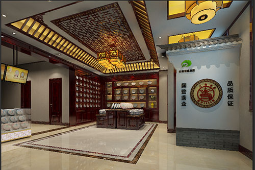 榆次古朴典雅的中式茶叶店大堂设计效果图